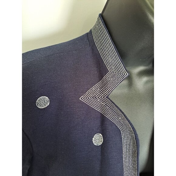 Coldwater Creek Linen Blend Navy Blue Polka Dot Womens Open Blazer Jacket P6 - Picture 2 of 7